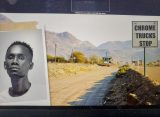 The entrance to a chrome mine in South Africa that sends its chrome to the port of Maputo, Mozambique, and a picture of blogger Mano Shottas (Credit: Forbidden Stories. AI was used in the creation of this image)