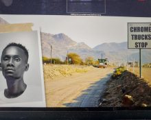 The entrance to a chrome mine in South Africa that sends its chrome to the port of Maputo, Mozambique, and a picture of blogger Mano Shottas (Credit: Forbidden Stories. AI was used in the creation of this image)